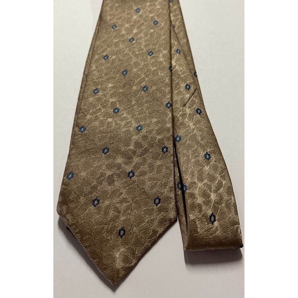 Mens Tie Necktie Geometric Pattern Austin Manor‎ Ivory Blue Polyester Silk Blend